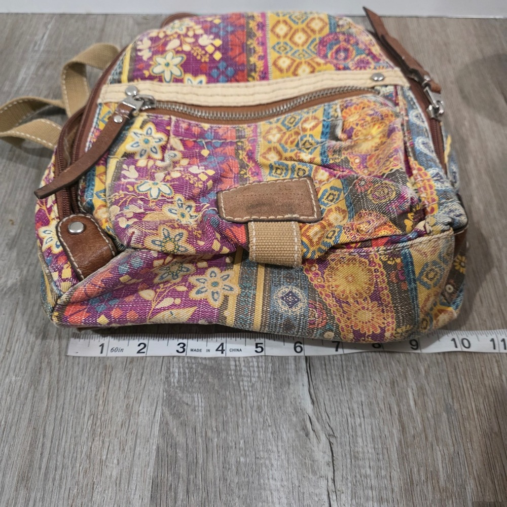 Fossil Womens Mini Backpack Small Floral Patchwork Canvas Tapestry Boho - Picture 3 of 11